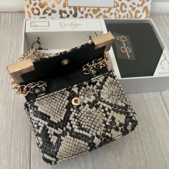 JESSICA SIMPSON Natural Python Flap Credit Card Key & Card Case 2 pc SET - Picture 6 of 10